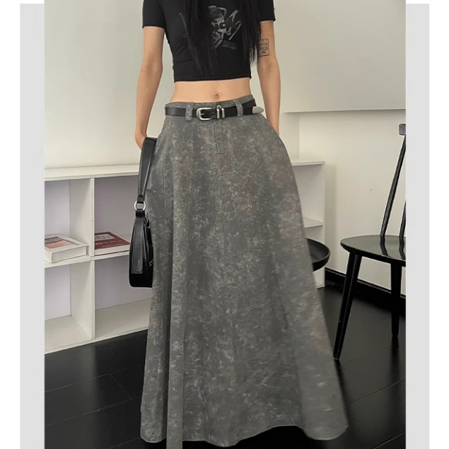 Chân Váy Chữ A Dài Lưng Cao Màu Xám Phong Cách Retro Mỹ Thời Trang Mùa Hè Hàng Mới Dành Cho Bạn Nữ