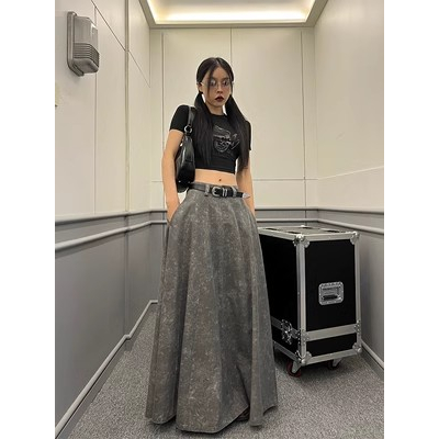 Chân Váy Chữ A Dài Lưng Cao Màu Xám Phong Cách Retro Mỹ Thời Trang Mùa Hè Hàng Mới Dành Cho Bạn Nữ