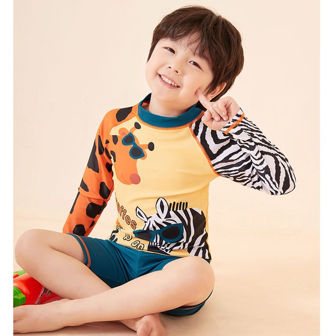 Bộ Đồ Bơi Hai Mảnh Chống Nắng In Họa Tiết Hoạt Hình Cho Bé Trai