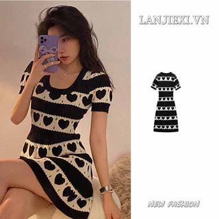 LANJIEXI Đầm Dệt Kim Vải Lụa Lạnh Dáng Ôm Đục Lỗ Kiểu Pháp Quyến Rũ
