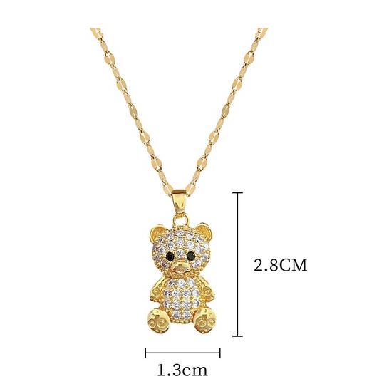 Dây Chuyền Thép Titan Nhẹ Hình Gấu Đính Kim Cương Dễ Thương Đẹp Mắt