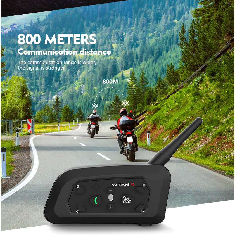 Tai Nghe Bluetooth VNETPHONE V6 1.2KM 850mAh IP65 6 Riders MP3 GPS Và Phụ Kiện