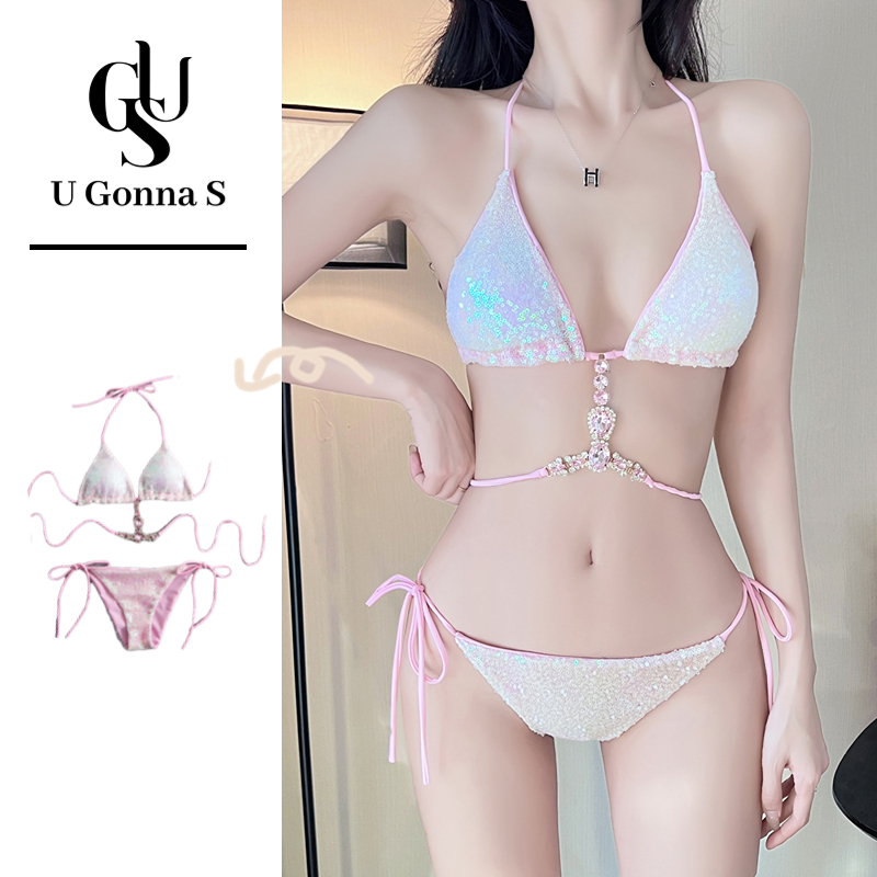 U Gonna S Bikini áo tắm người phụ nữ Bikini beachwear Set đồ bơi sexy 2 mảnh với miếng độn ngực đơn giản thể thao đàn hồi màu trơn thời trang Hàn Quốc 2023