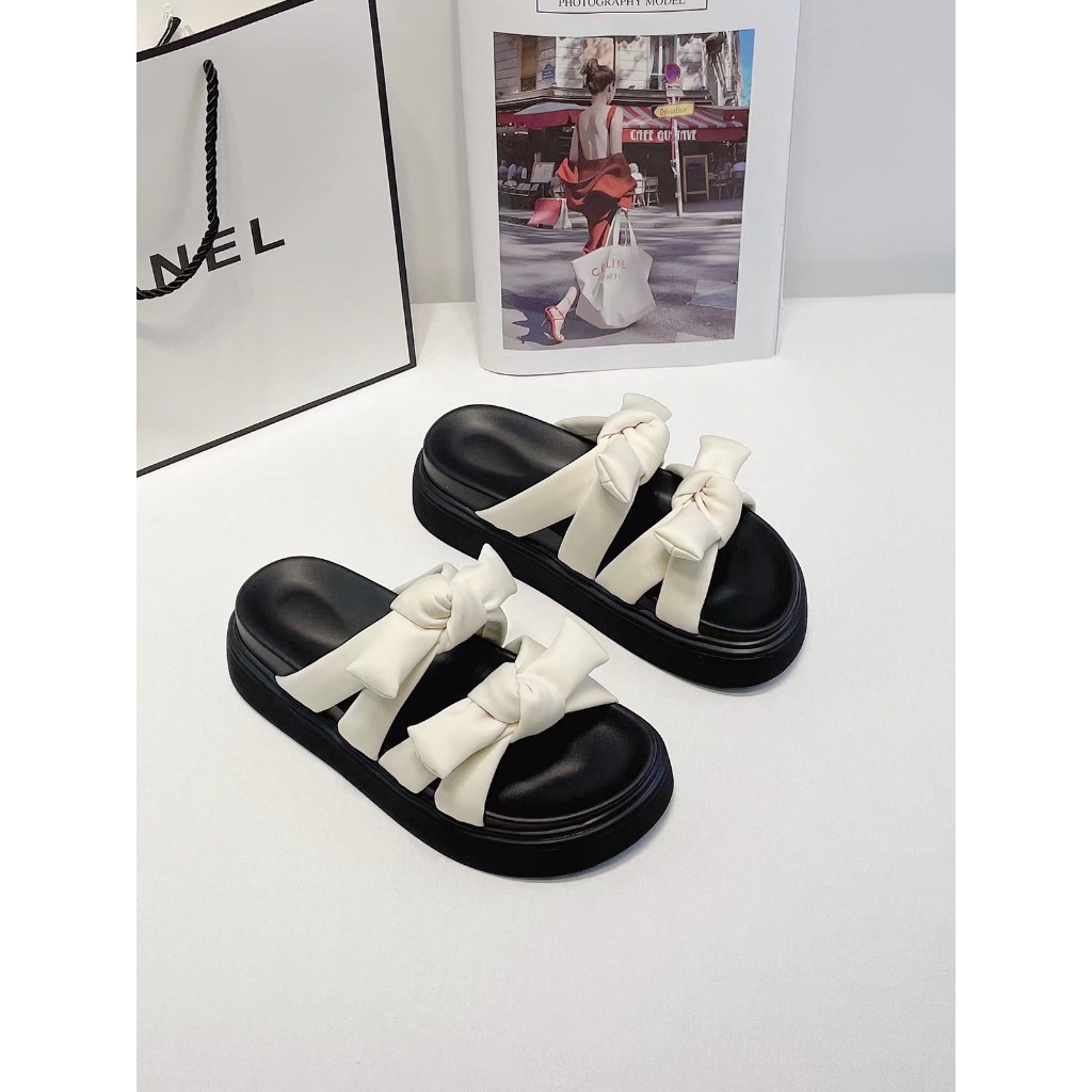 Dép Xỏ Ngón Đế Dày Đính Nơ Thời Trang Nữ Tính