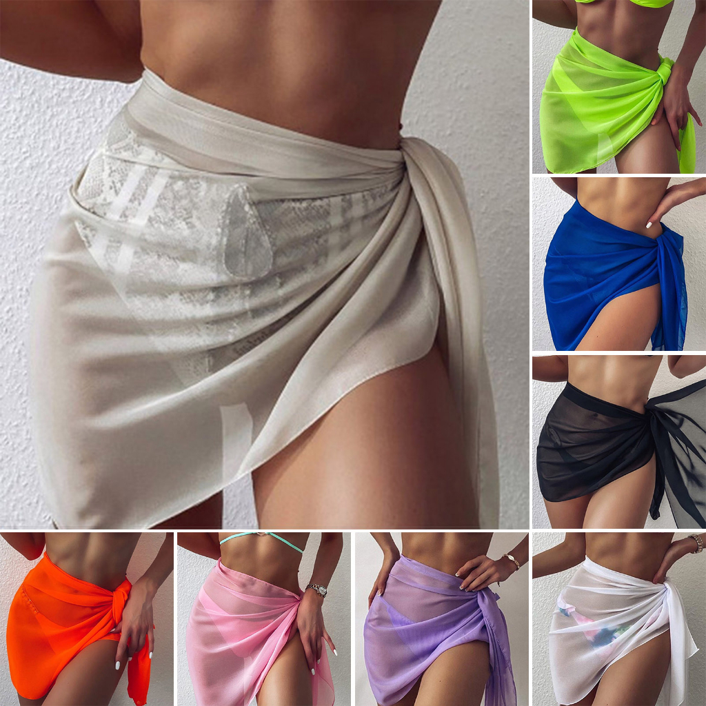 Vỏ Bọc Bikini Màu Trơn Phối Lưới Thiết Kế Xẻ Tà Thời Trang Quyến Rũ Cho Nữ