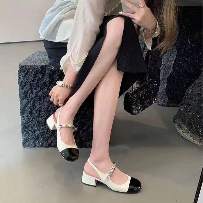 YAOLI  Xăng đan Mary Jane Gót Dày Hở Ngón Phong Cách Pháp Mới Cho Nữ