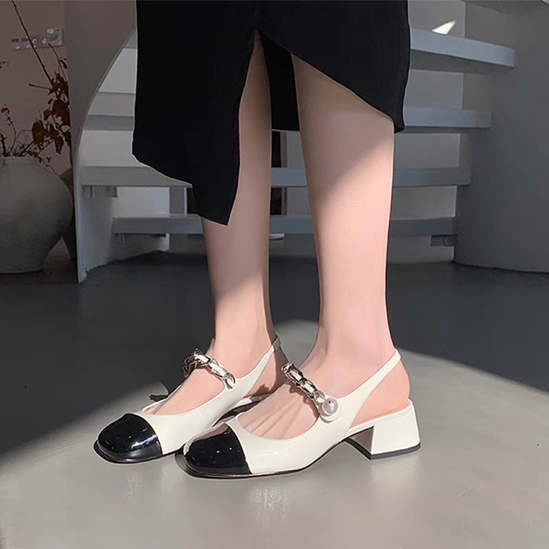 YAOLI  Xăng đan Mary Jane Gót Dày Hở Ngón Phong Cách Pháp Mới Cho Nữ