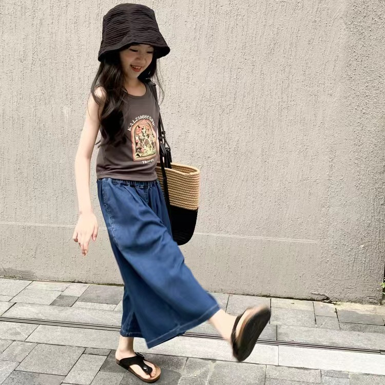 Bộ Áo Không Tay + Quần Ống Rộng Phong Cách Phương Tây Thời Trang Mùa Hè Cho Bé Gái