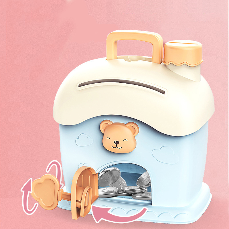 Hộp đựng tiền tiết kiệm Coolplay hình ngôi nhà hoạt hình dễ thương có khóa tiện dụng diy