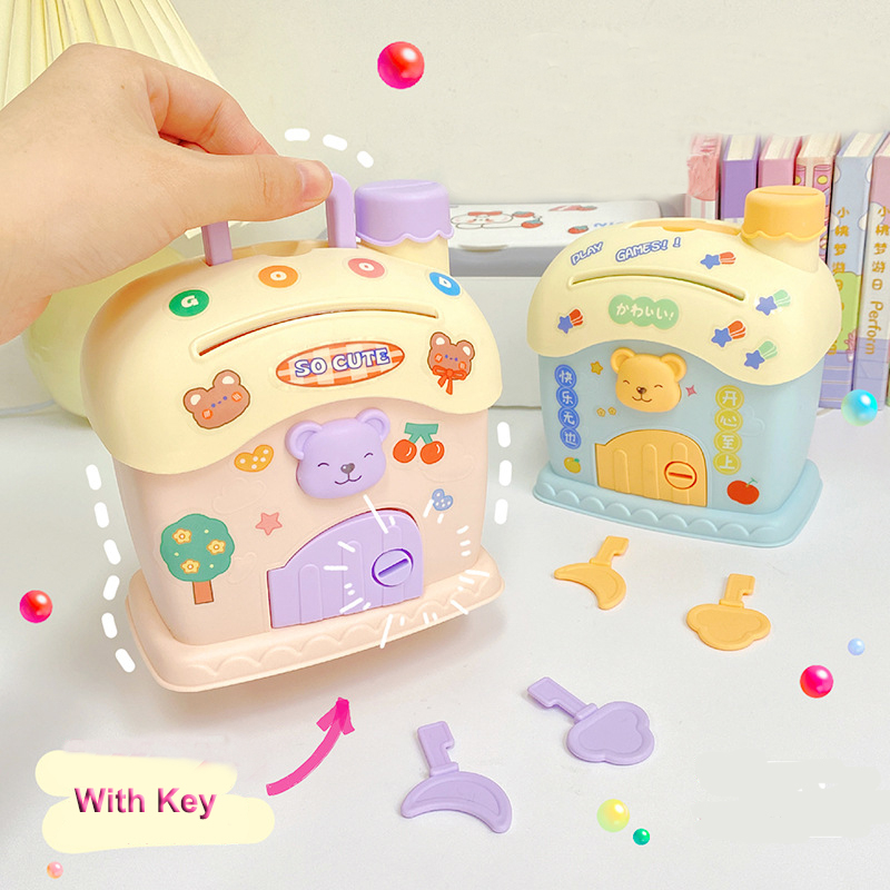 Hộp đựng tiền tiết kiệm Coolplay hình ngôi nhà hoạt hình dễ thương có khóa tiện dụng diy