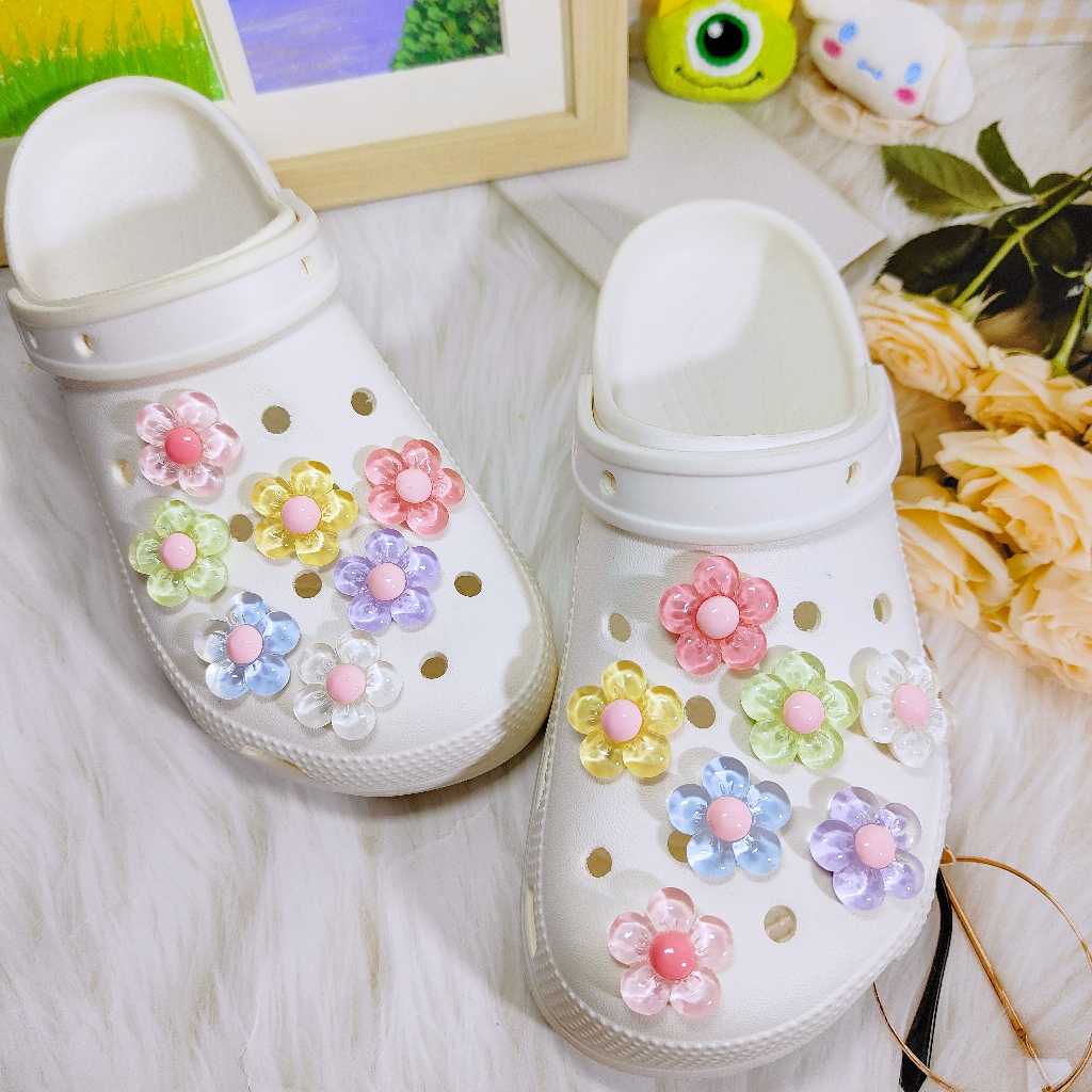 Set 6 Nút Nhựa Trong Suốt Hình Hoa Năm Cánh Trang Trí Giày Dép Cho Nam Nữ