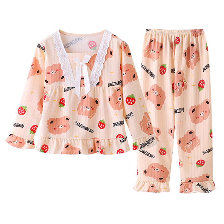 Bộ Đồ Ngủ Pijama Tay Dài Thoáng Khí Dễ Thương Cho Bé Gái