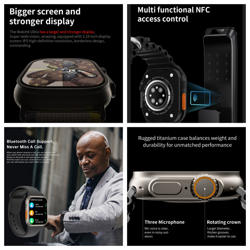 Đồng Hồ Thông Minh 2023 New S9 Ultra NFC 49mm Định Vị GPS Gọi BT Không Dây Sạc