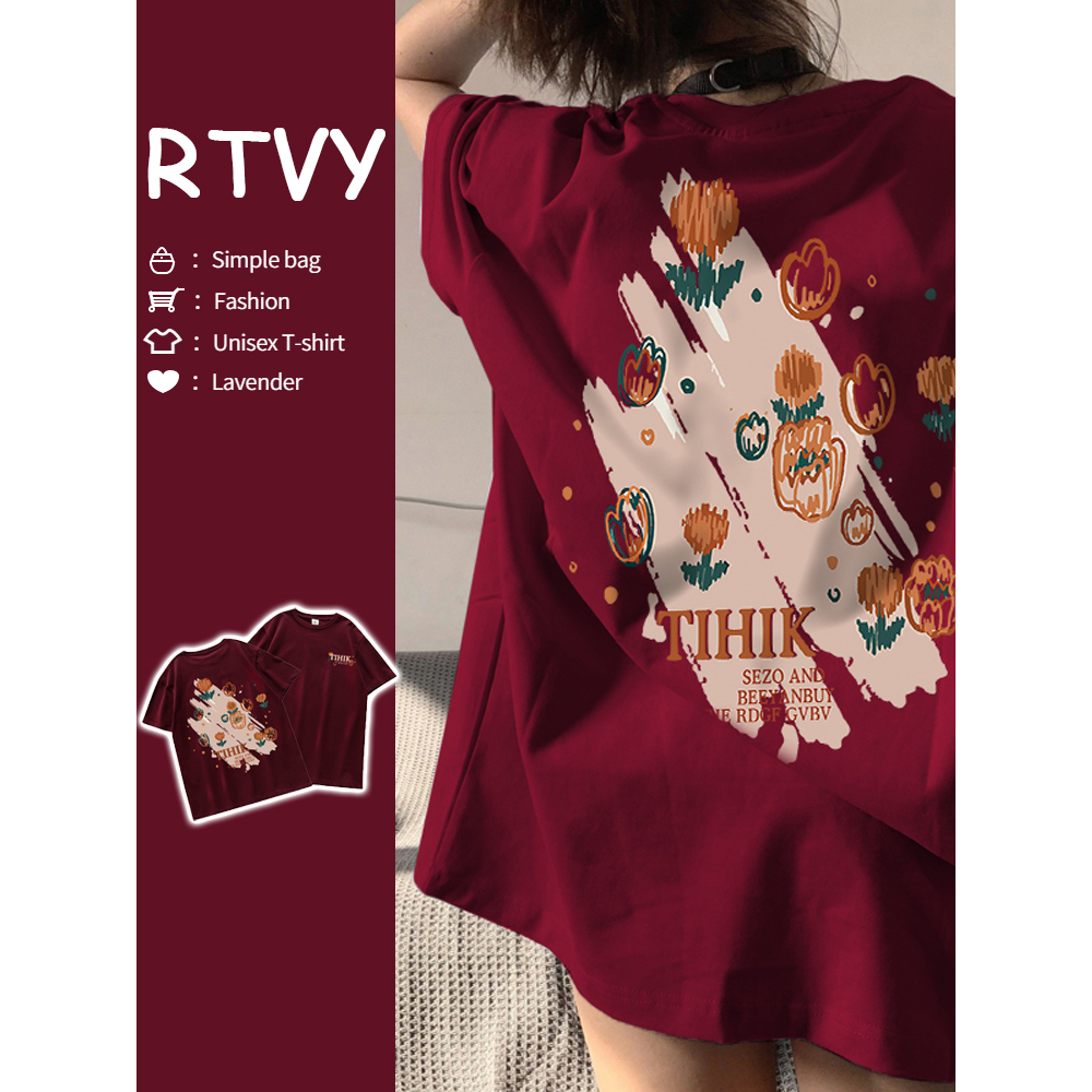 Áo Thun Nữ Ngắn Tay oversize Màu Đỏ Rượu Vang