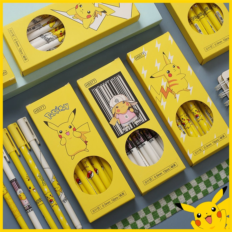 Pokemon Black Neutral Pen Stationery Group Cute Pocket Elf Pikachu Pen 05 Needle type ins High Appearance Student Test Pen Signature Pen Students Stationery