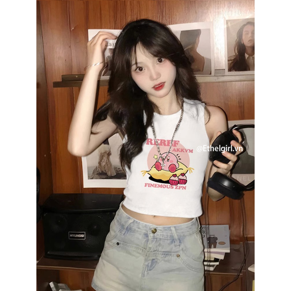 Ethelgirl Áo Croptop Sát Nách Dáng Ôm In Họa Tiết Dễ Thương Thời Trang Mùa Hè Cho Bạn