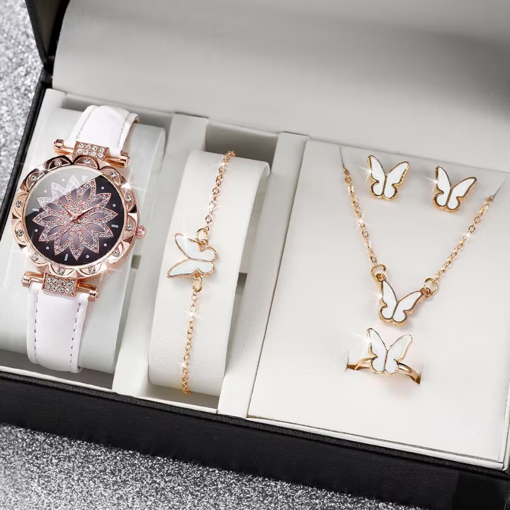 Đồng Hồ Quartz Nữ Mặt Hoa Dây Da Thời Trang