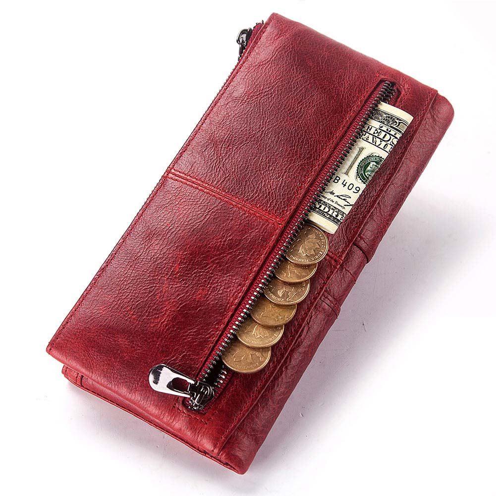 Humerpaul Ví Da Thật Dáng Dài Cầm Tay Có Ngăn Đựng Tiền Và Thẻ Cho Nữ bp803