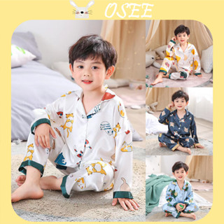 Bộ Đồ Ngủ Tay Dài Bằng Lụa satin Dành Cho Bé Trai 3-15 Tuổi