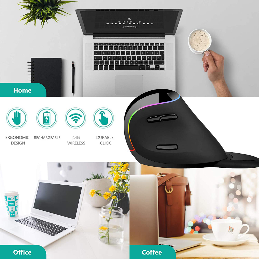 Chuột Quang Không Dây Dạng Đứng 2.4GHz 800 / 1200 / 1600 / 2400
