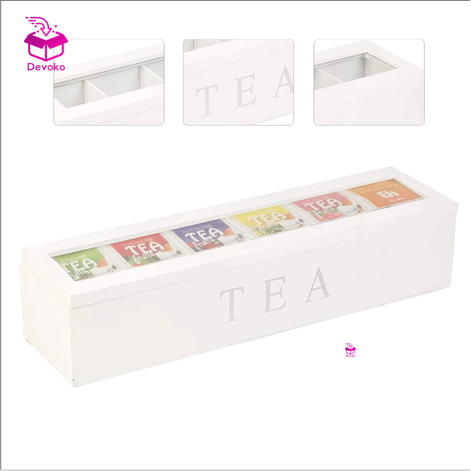 Hộp đựng trà cà phê Devoko 6 ngăn có nắp phong cách cổ điển sắp xếp gọn gàng cho nhà bếp gia đình
