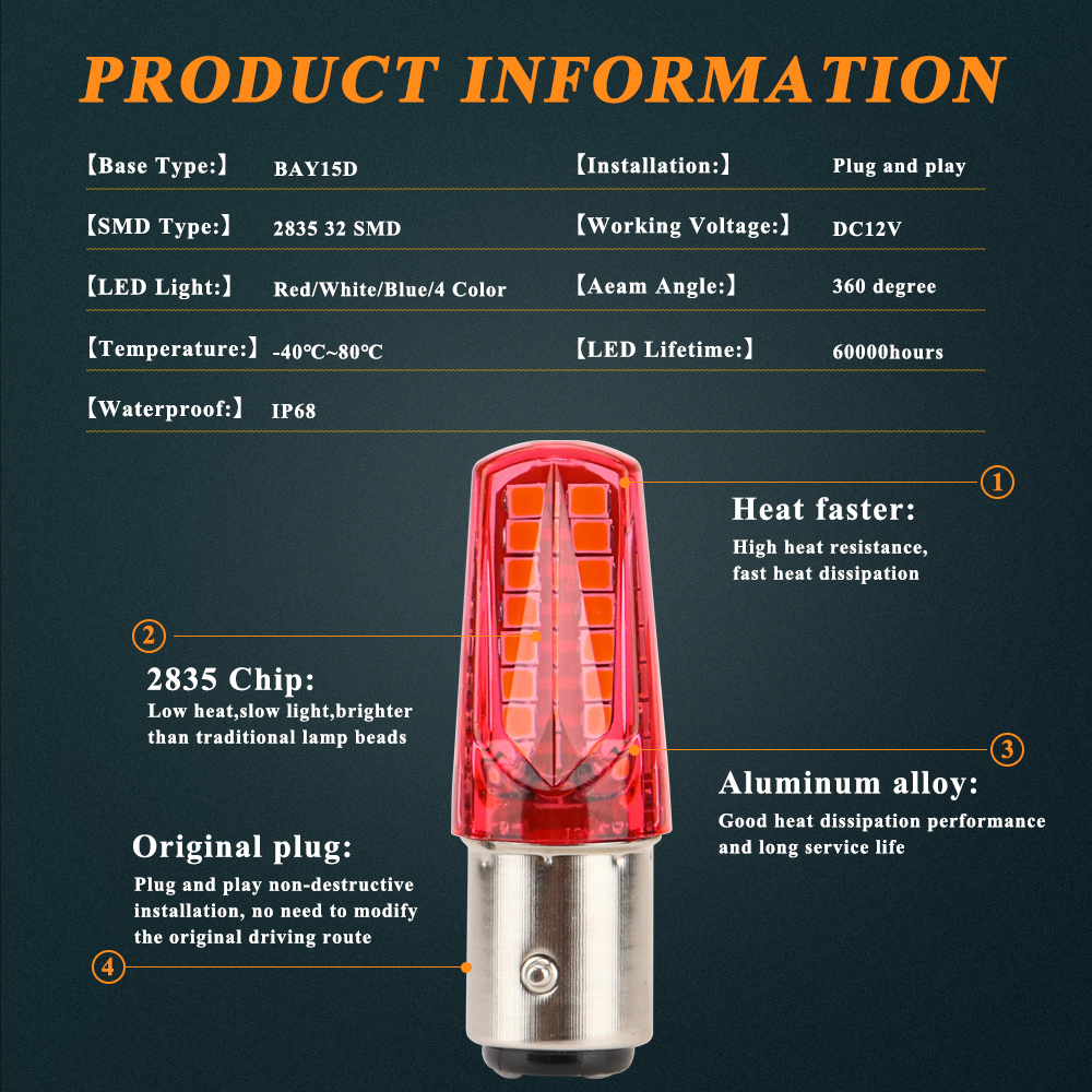 1 Đèn Đèn Phanh Xe 1157 Bay15d P21-5W Tín Hiệu 1157 Bay15d P21-5W 2835 32smd Gắn Đuôi Xe Mô Tô