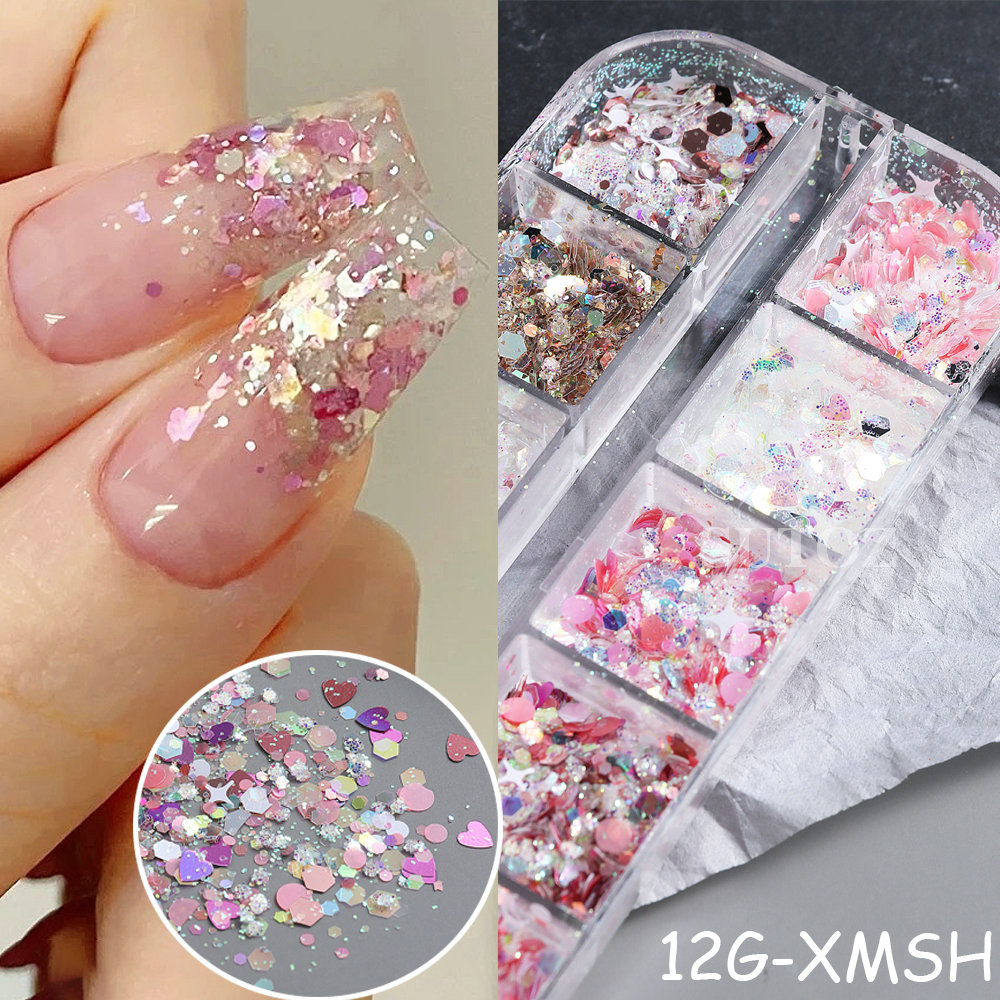 Hộp Kim Tuyến 12 Ngăn Trang Trí Móng Tay