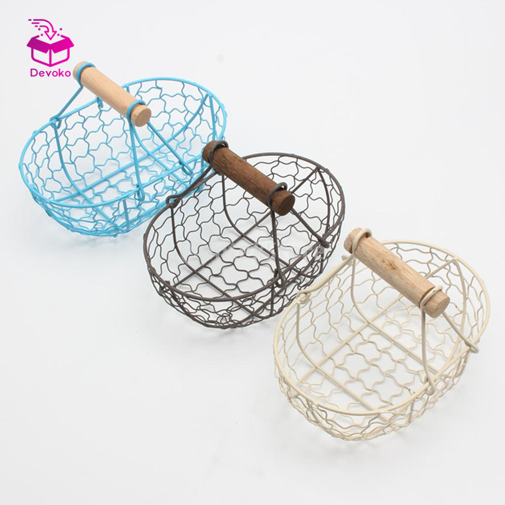 Giỏ đựng Devoko bằng kim loại dày dặn có tay cầm thân thiện với môi trường cho bánh mì/ trái cây/ rau quả/ đồ ăn nhẹ