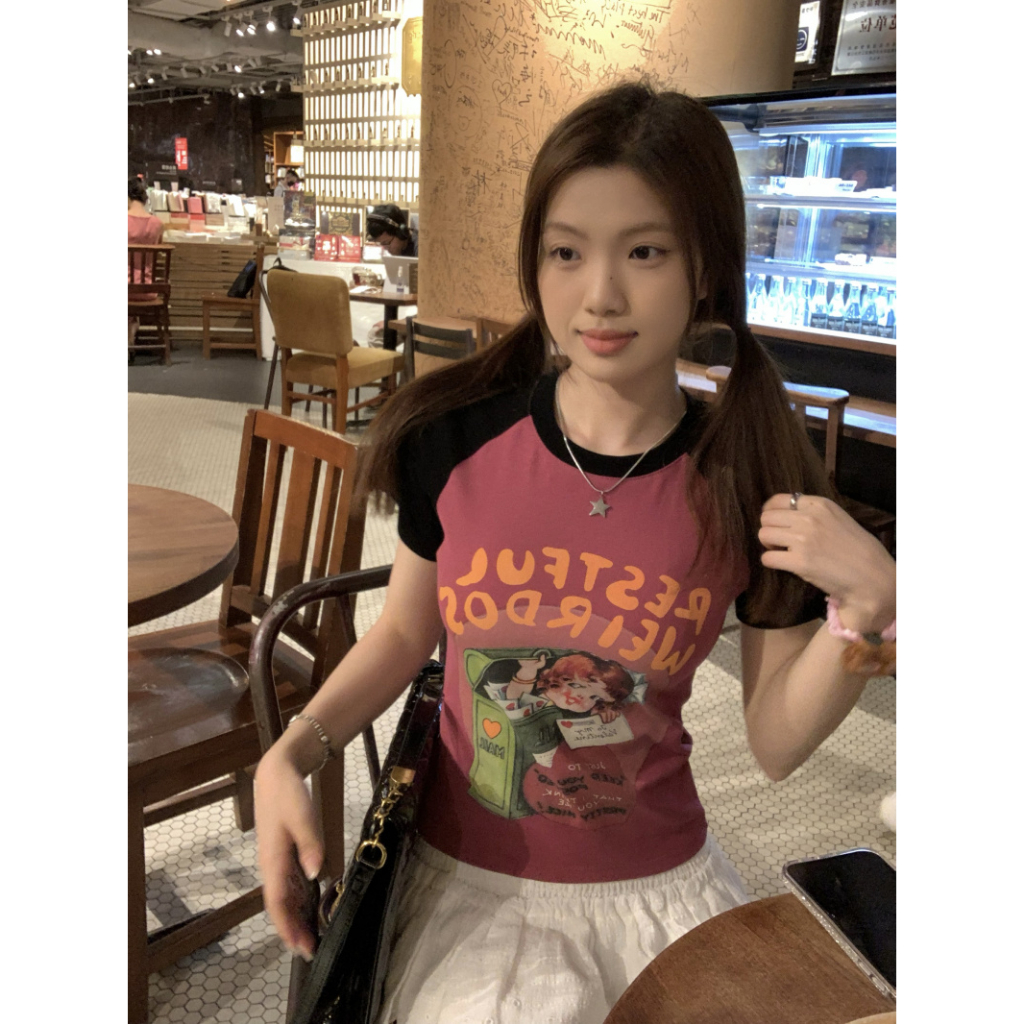 Áo Thun Tay Ngắn Dáng Ôm In Hoạt Hình Thời Trang Cá Tính Cho Nữ