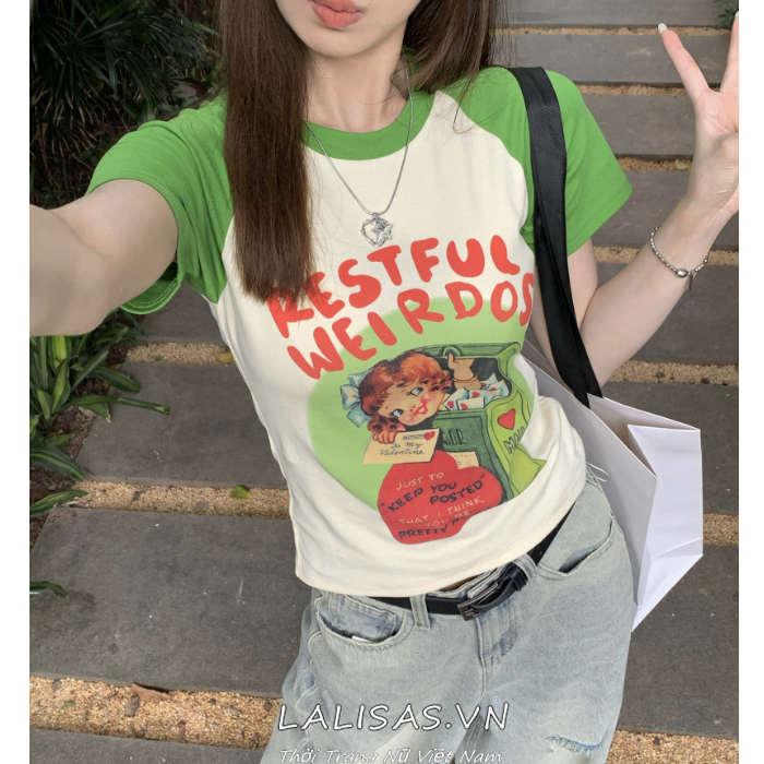 Áo Thun Tay Ngắn Dáng Ôm In Hoạt Hình Thời Trang Cá Tính Cho Nữ
