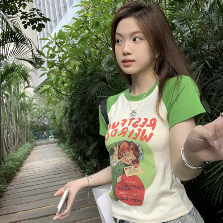 Áo Thun Tay Ngắn Dáng Ôm In Hoạt Hình Thời Trang Cá Tính Cho Nữ