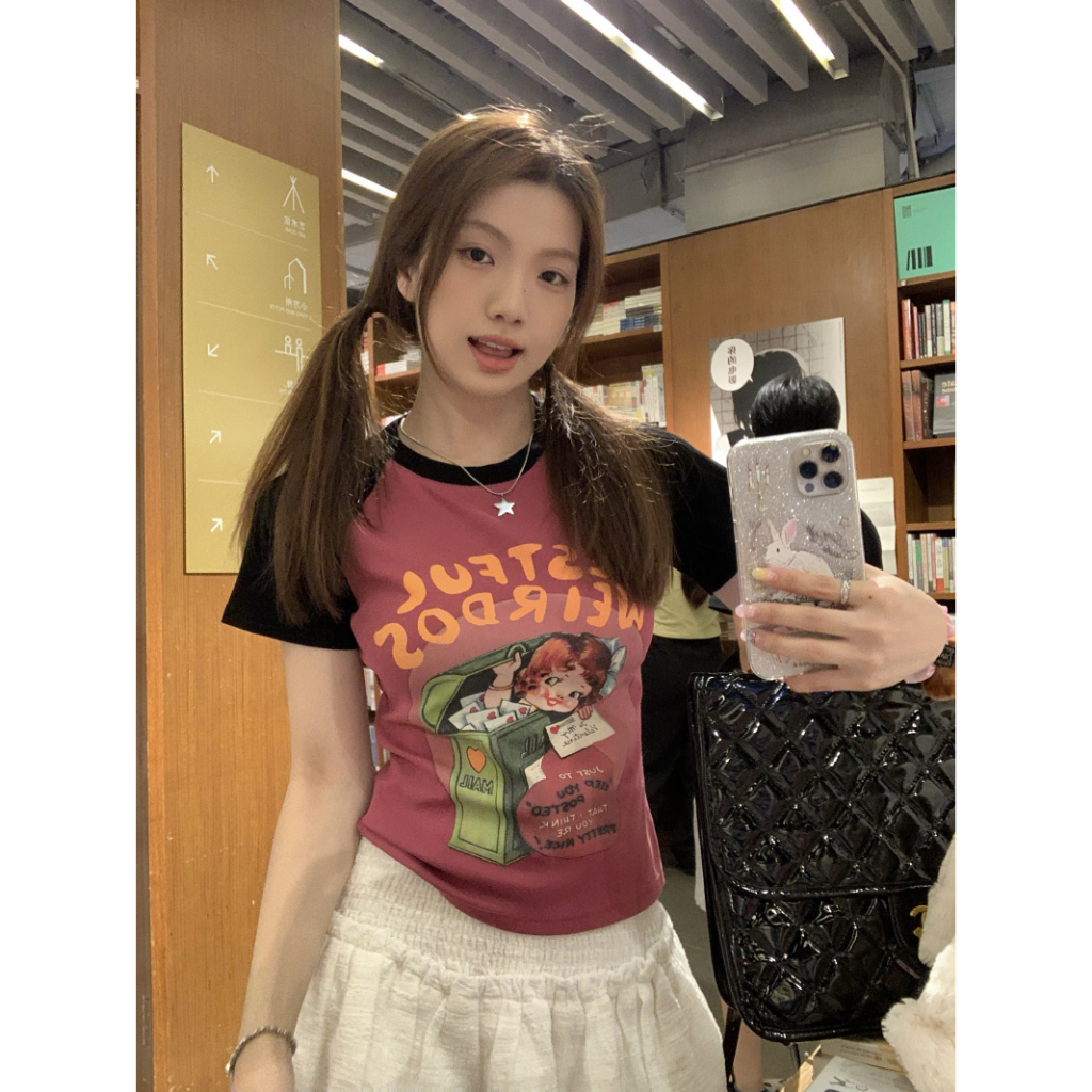 Áo Thun Tay Ngắn Dáng Ôm In Hoạt Hình Thời Trang Cá Tính Cho Nữ