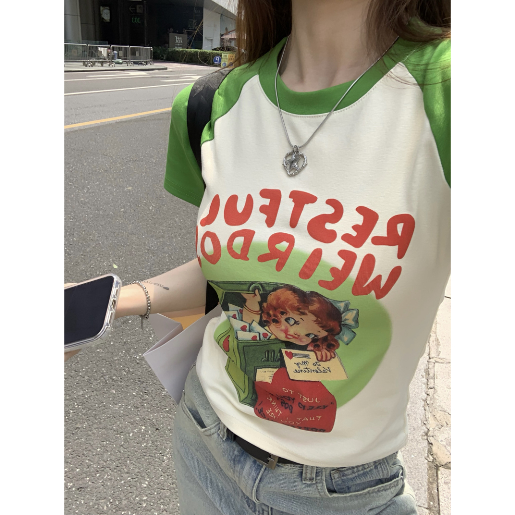 Áo Thun Tay Ngắn Dáng Ôm In Hoạt Hình Thời Trang Cá Tính Cho Nữ