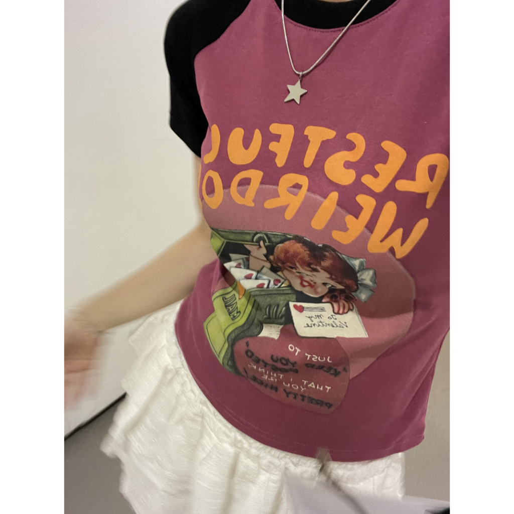 Áo Thun Tay Ngắn Dáng Ôm In Hoạt Hình Thời Trang Cá Tính Cho Nữ