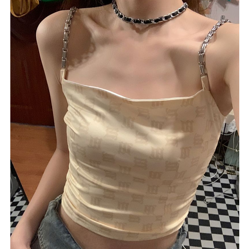 Lalisas Áo croptop Dáng Ôm Phối Dây Xích Thiết Kế Ngọt Ngào Quyến Rũ Cao Cấp Cho Nữ