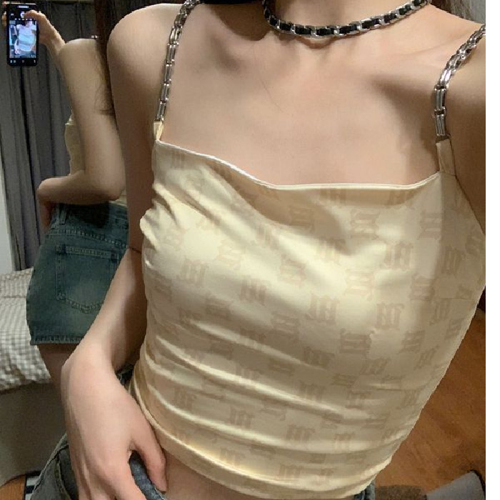 Lalisas Áo croptop Dáng Ôm Phối Dây Xích Thiết Kế Ngọt Ngào Quyến Rũ Cao Cấp Cho Nữ