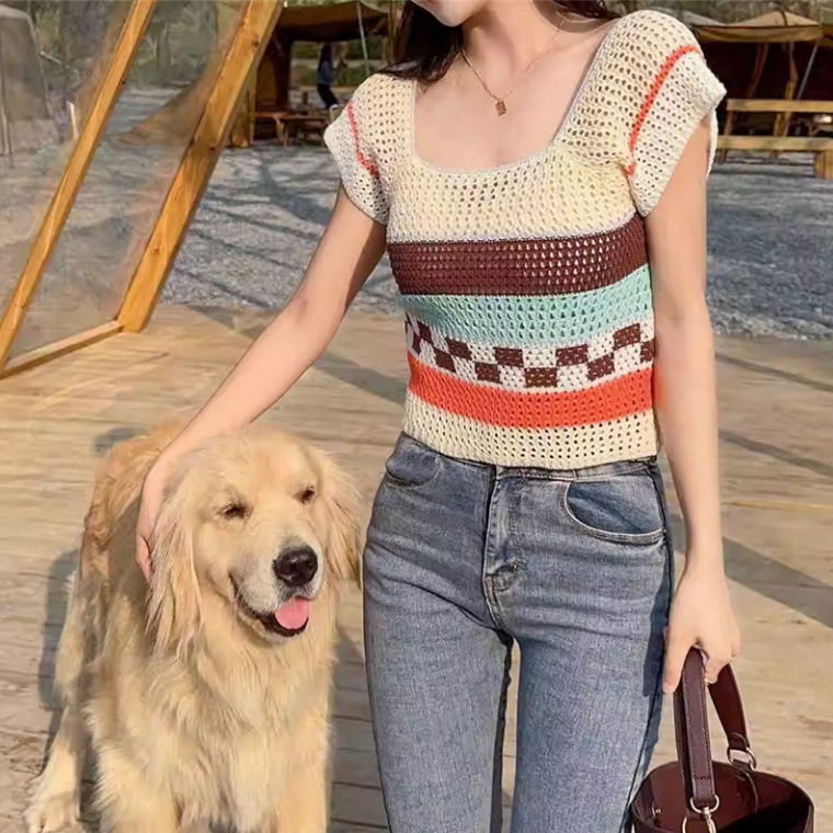 Áo Thun Tay Ngắn Kẻ Sọc Phối Màu Tương Phản Ngọt Ngào