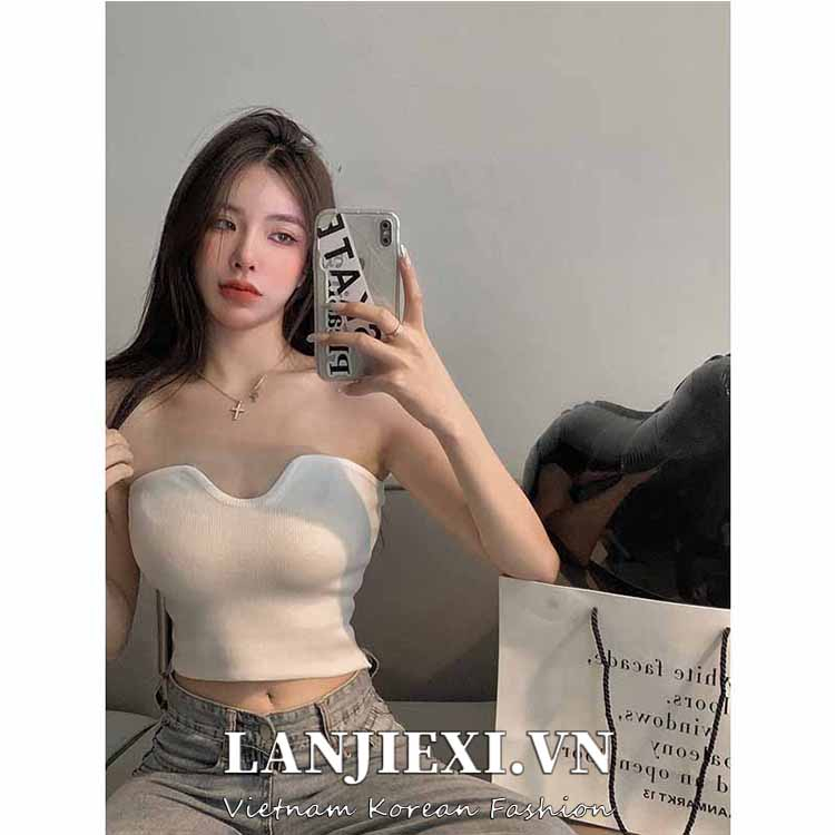 LANJIEXI Áo Ống Ngắn Dệt Kim Phong Cách Hàn Quốc Thời Trang Dành Cho Nữ croptop không dây áo lót nữ