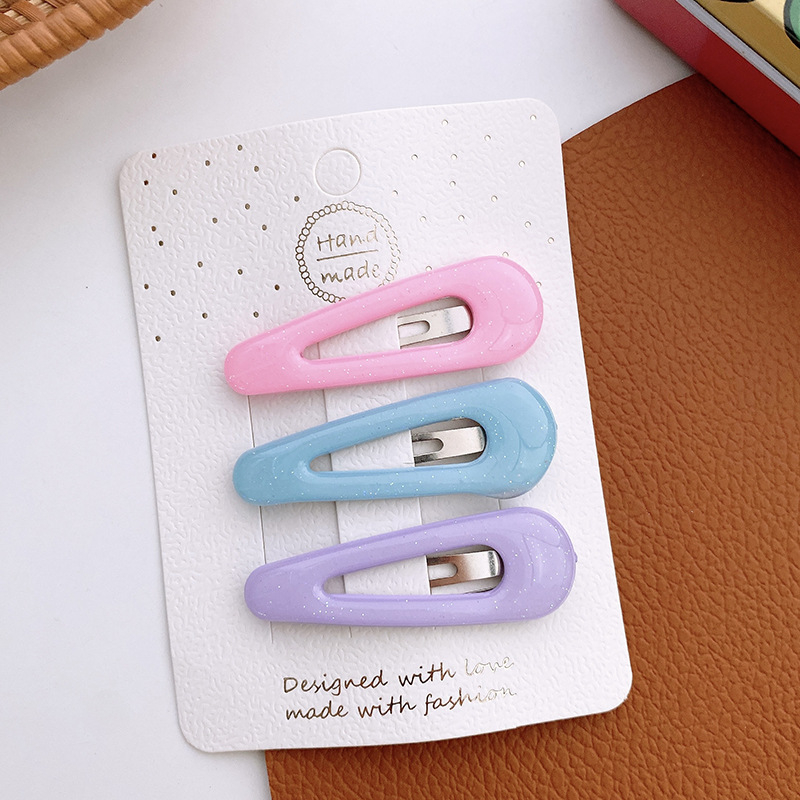 Set 3 Kẹp Tóc Hình Tam Giác / Giọt Nước Màu Hồng / Xanh Dương / Tím Dễ Thương Cho Nữ