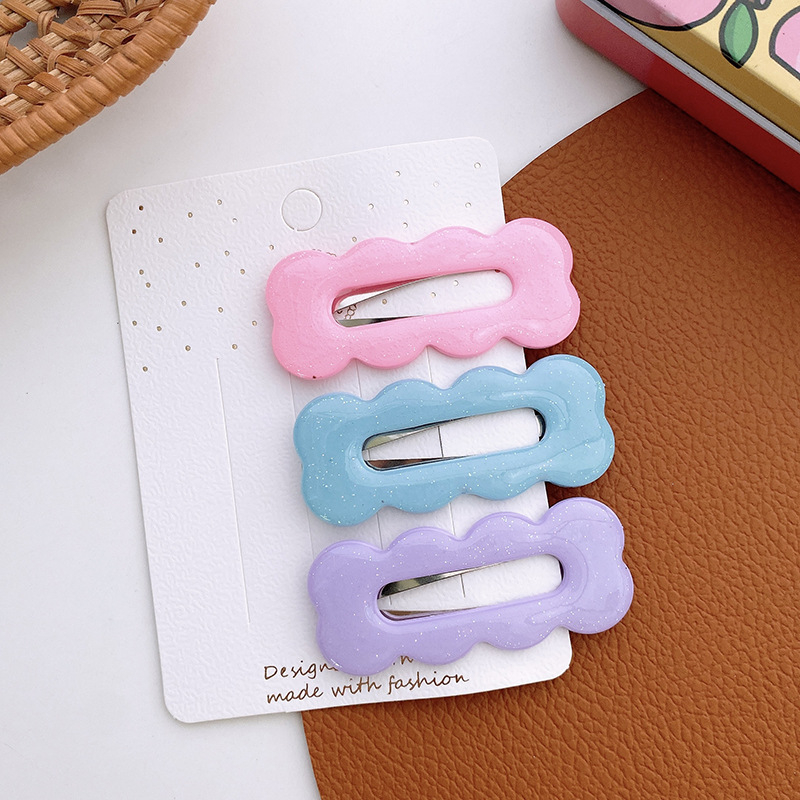 Set 3 Kẹp Tóc Hình Tam Giác / Giọt Nước Màu Hồng / Xanh Dương / Tím Dễ Thương Cho Nữ