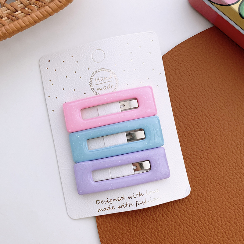 Set 3 Kẹp Tóc Hình Tam Giác / Giọt Nước Màu Hồng / Xanh Dương / Tím Dễ Thương Cho Nữ