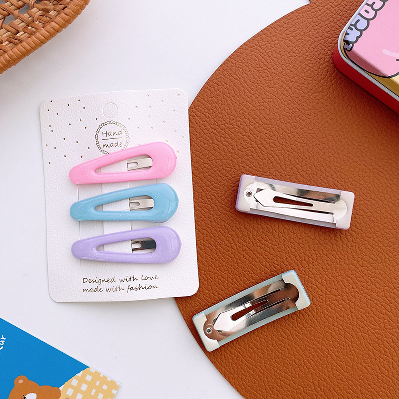 Set 3 Kẹp Tóc Hình Tam Giác / Giọt Nước Màu Hồng / Xanh Dương / Tím Dễ Thương Cho Nữ