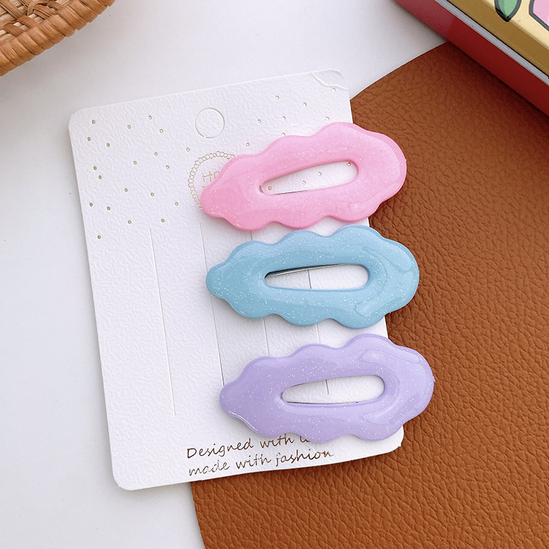 Set 3 Kẹp Tóc Hình Tam Giác / Giọt Nước Màu Hồng / Xanh Dương / Tím Dễ Thương Cho Nữ