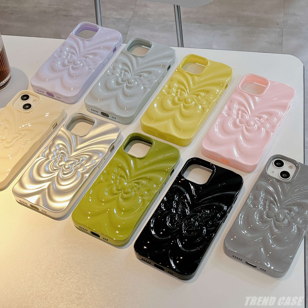 Ốp Điện Thoại Dẻo Màu Trơn Họa Tiết Bươm Bướm 3D Thời Trang Chống Sốc Cho iPhone 14 13 12 Pro Max 11