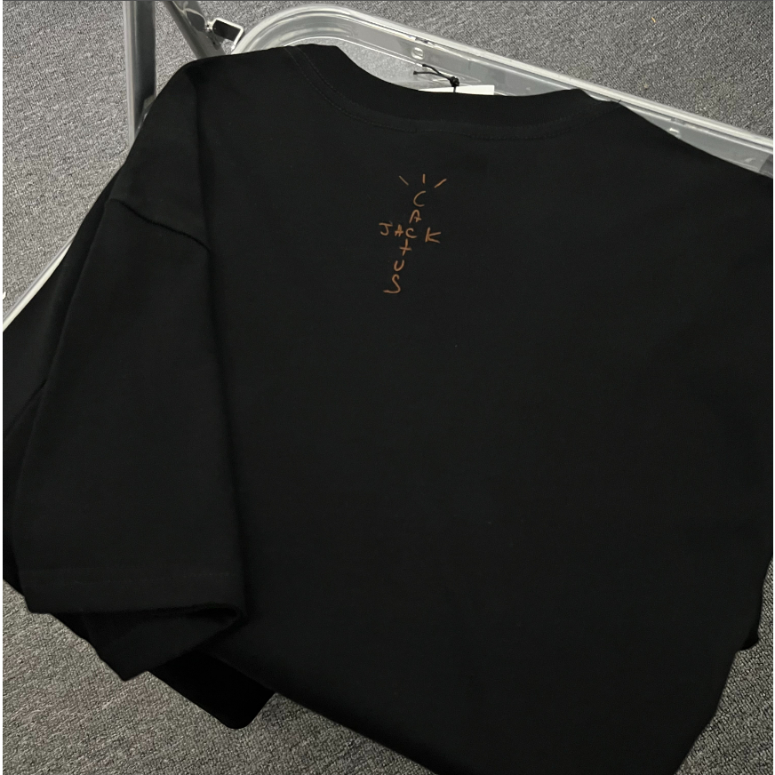 Áo Thun Tay Ngắn Có Túi Thêu logo Travis Scott Jack Xương Rồng Màu Cam Hàng Mới