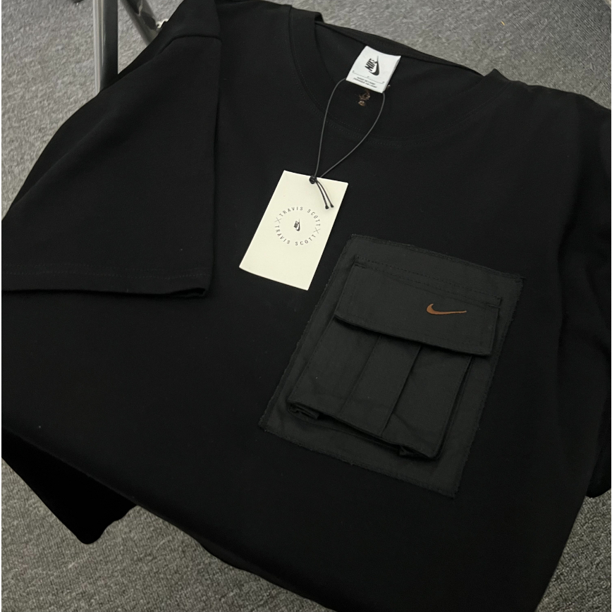 Áo Thun Tay Ngắn Có Túi Thêu logo Travis Scott Jack Xương Rồng Màu Cam Hàng Mới