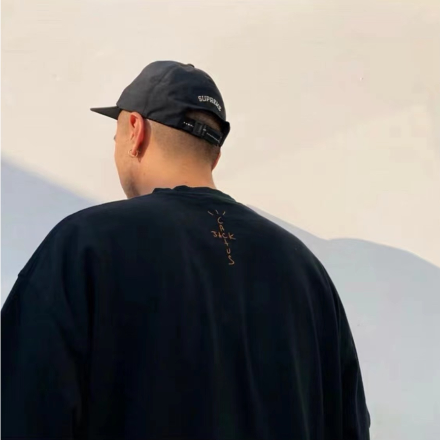 Áo Thun Tay Ngắn Có Túi Thêu logo Travis Scott Jack Xương Rồng Màu Cam Hàng Mới