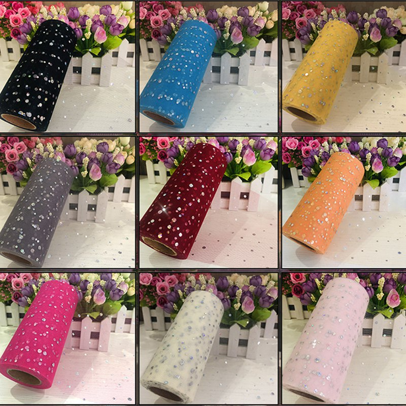 Cuộn Vải Tuyn 15cm Đính Kim Sa Lấp Lánh Dùng Trang Trí Ghế Đám Cưới / Sinh Nhật DIY