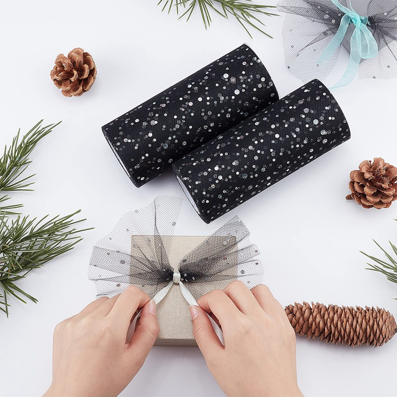 Cuộn Vải Tuyn 15cm Đính Kim Sa Lấp Lánh Dùng Trang Trí Ghế Đám Cưới / Sinh Nhật DIY