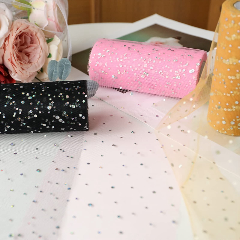 Cuộn Vải Tuyn 15cm Đính Kim Sa Lấp Lánh Dùng Trang Trí Ghế Đám Cưới / Sinh Nhật DIY